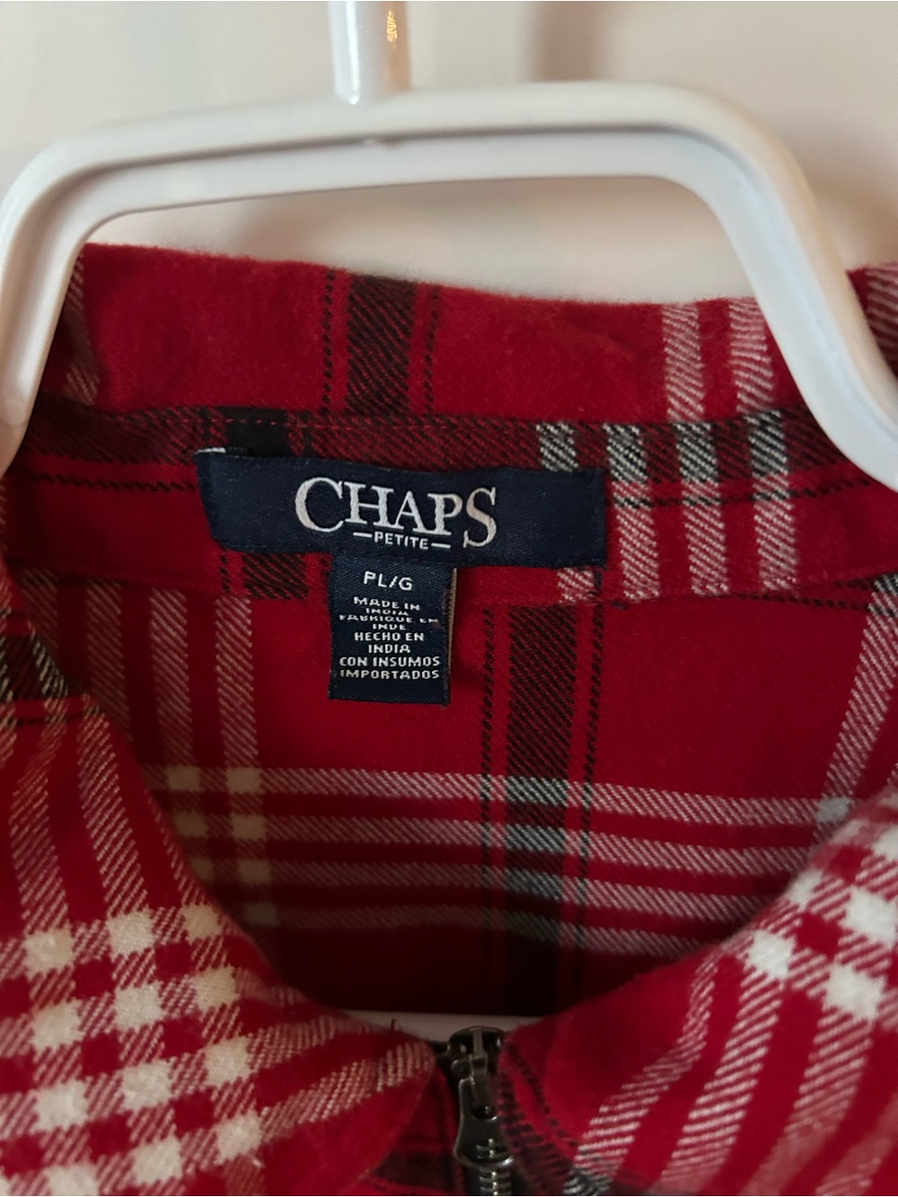 Chaps Ralph Lauren Petite Large 100% Cotton Red Plaid Zip-Up Shirt Jacket - Picture 5 of 9